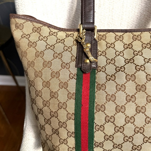 Gucci authentic Sherry Line open tote bag monogram brown canvas ribbon accents - Picture 14 of 16